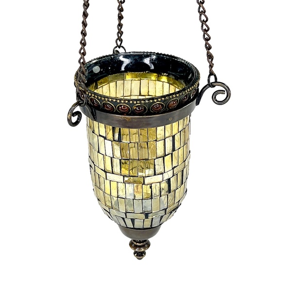 Bombay Co. Vintage Gold Mosaic Tudor-Style Hanging Tea Light Lamp - Picture 2 of 7